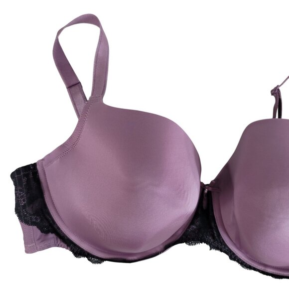 Torrid Sexy T Shirt Balconette Bra 40DD Purple Underwire Black Lace Full Cover - Picture 2 of 10